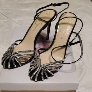 Elegant Black and Silver Strappy Heels